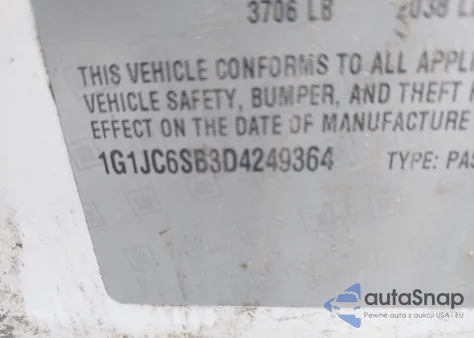 2013 Chevrolet Sonic Lt Auto z USA, uszkodzony, nr VIN 1G1JC6SB3D4249364